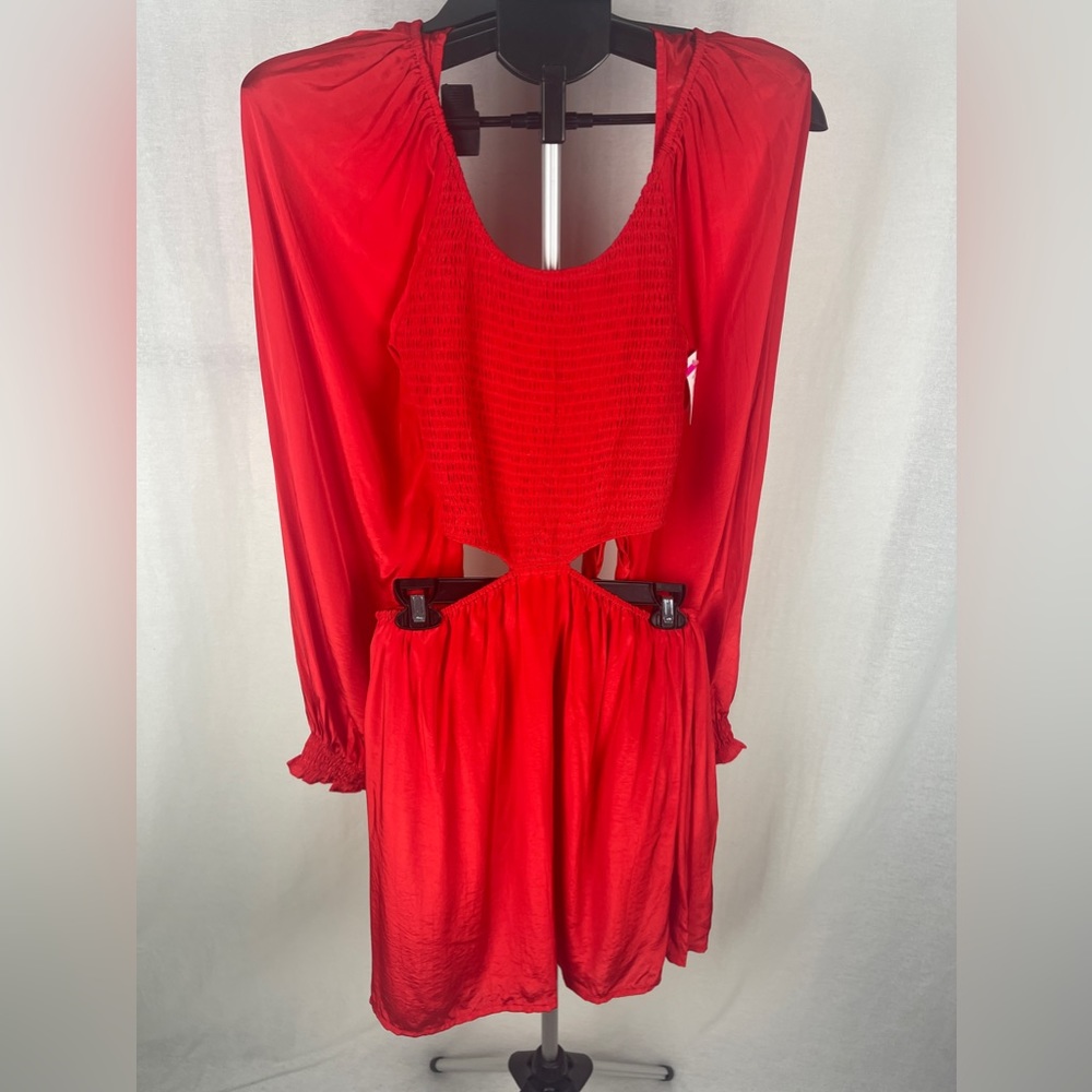 Shahida Parides Red Long Sleeve Cutout Mini Dress Size Large (12) NWT - Picture 3 of 14